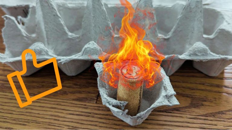 Allume-feu maison fabriqué avec une boîte d'œufs et des bouchons de liège
