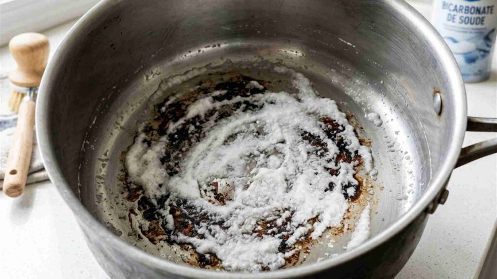 Le truc du bicarbonate de soude et de l&rsquo;eau pour nettoyer un fond de casserole brûlé