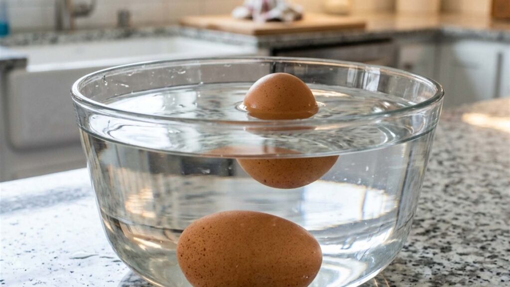 Vérifier la fraîcheur des œufs avec un bol d’eau