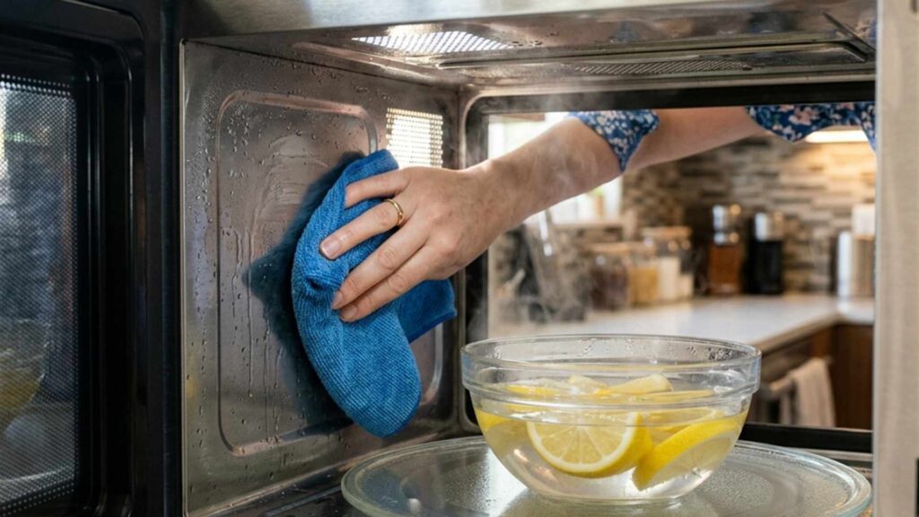 Micro-ondes sale : Le truc du bol d’eau citronnée pour tout nettoyer
