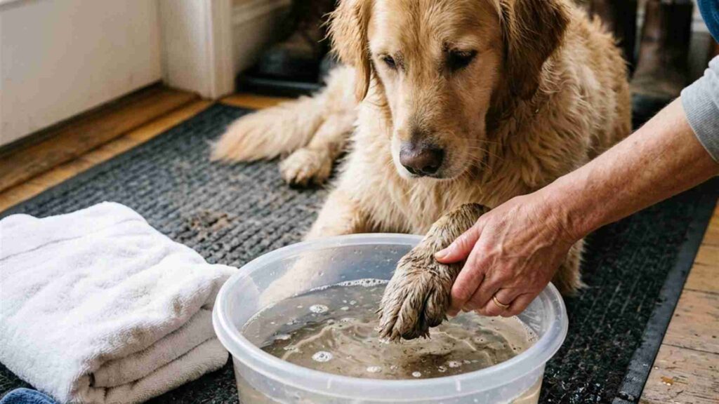 Laver les pattes de son animal avec un simple plat de plastique