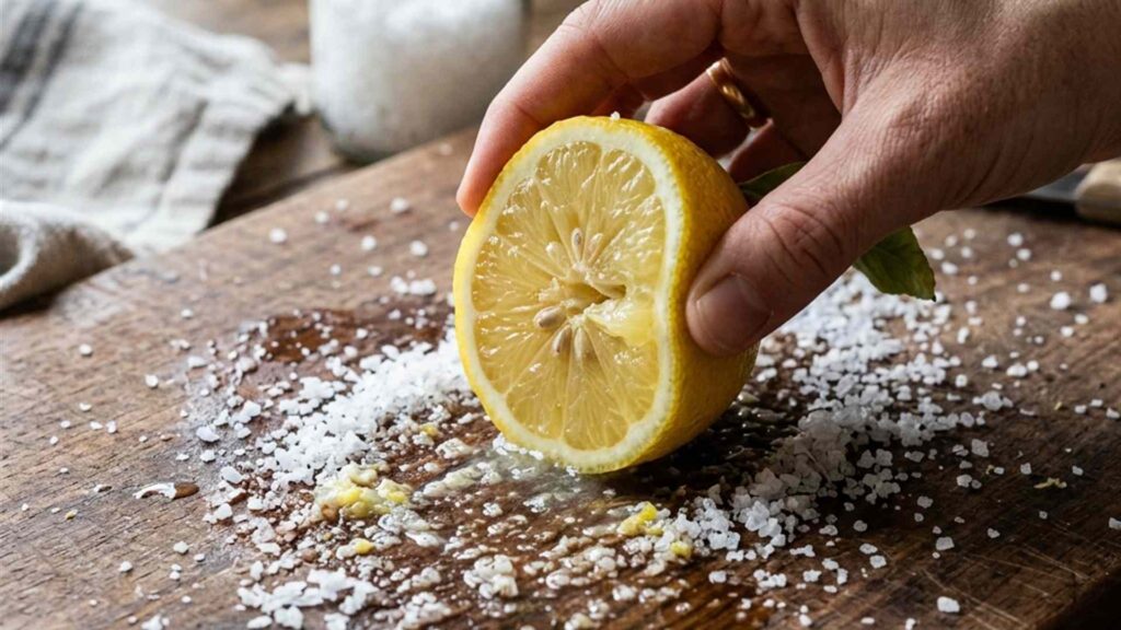 Le truc du gros sel et du citron pour nettoyer et désodoriser une planche à découper