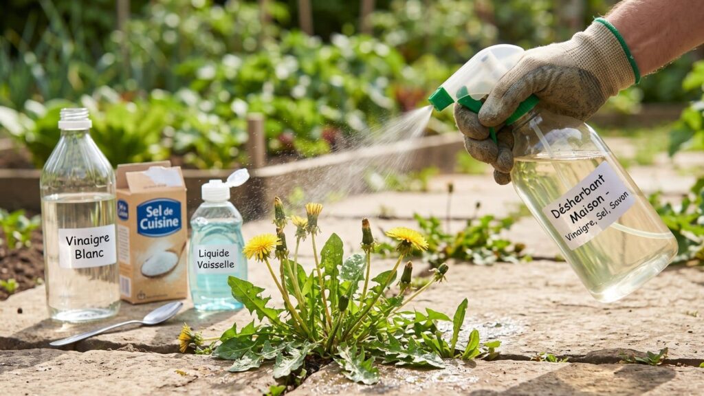 Le mélange vinaigre blanc et sel pour fabriquer un désherbant naturel puissant