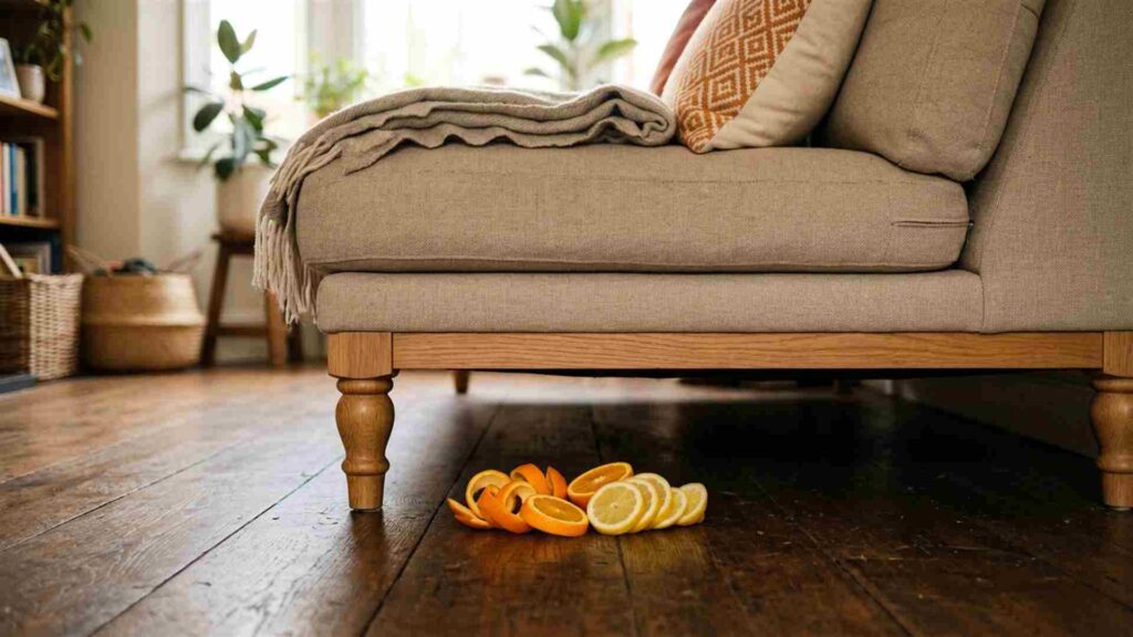 Des écorces d’agrumes fraîches pour empêcher un chat de griffer les meubles