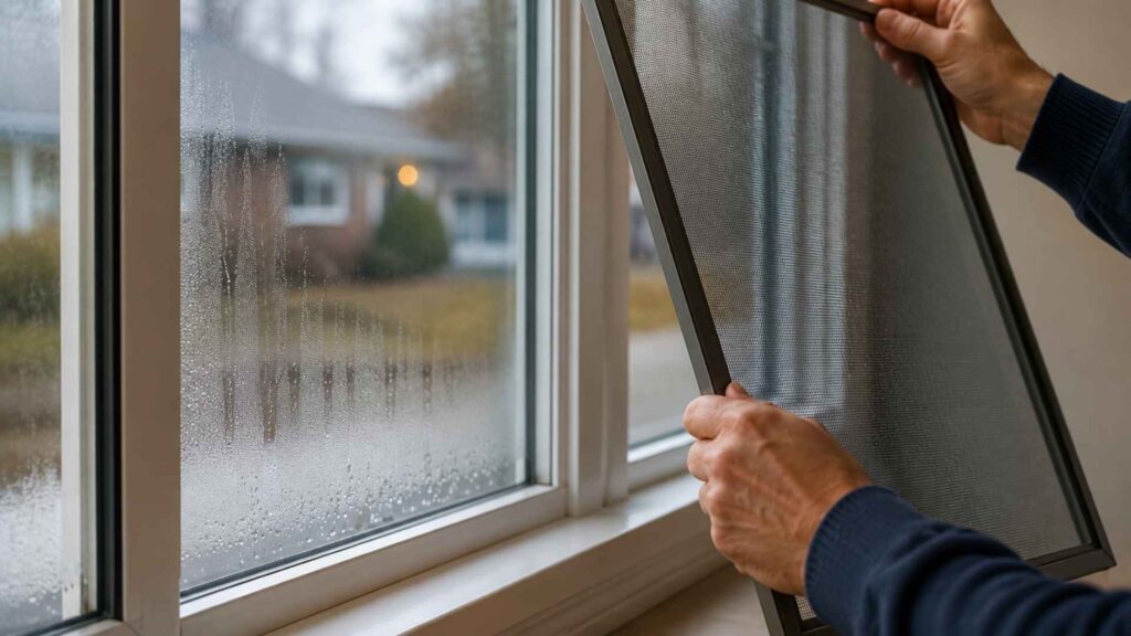 Enlever les moustiquaires des fenêtres contre la condensation