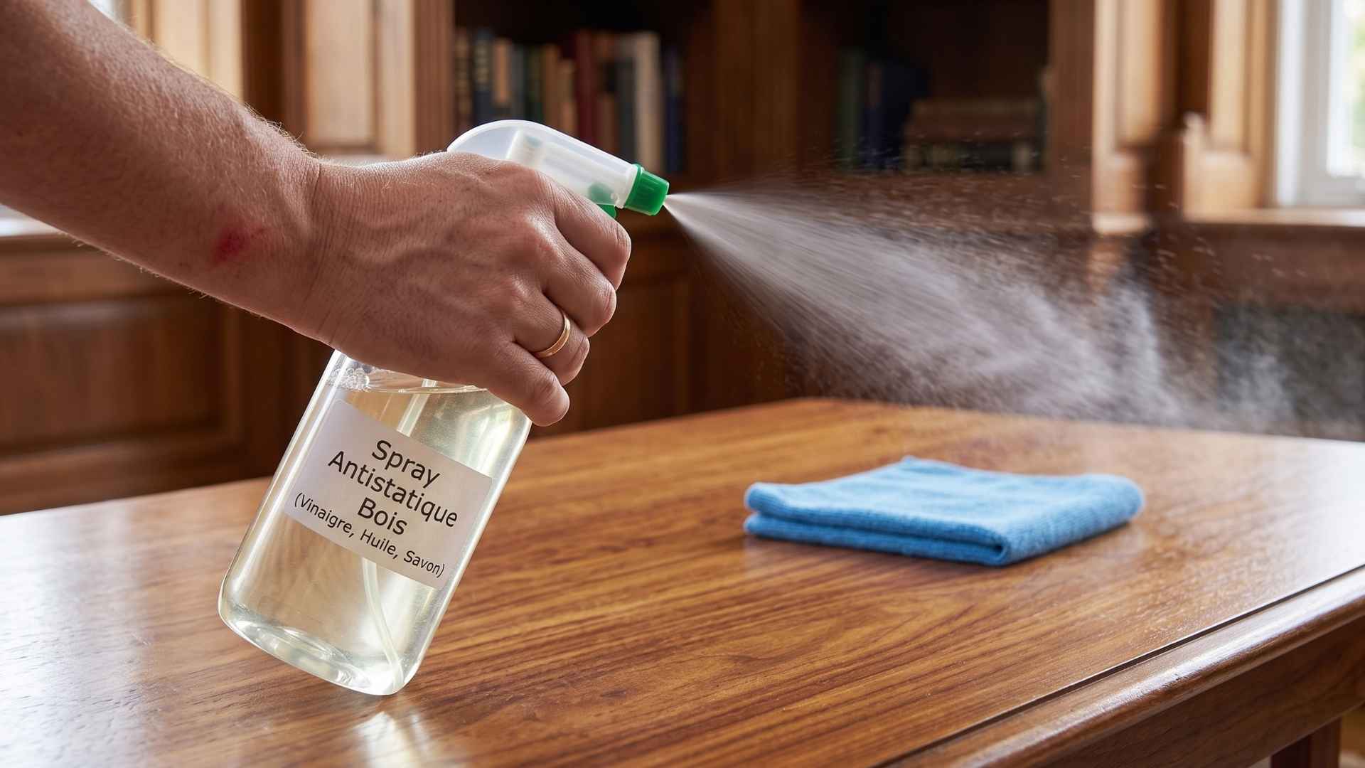 Un spray à l’huile d’olive et vinaigre pour repousser la poussière sur les meubles en boi